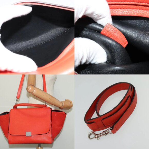 CELINE Trapeze Medium Hand Bag Suede Leather 2way Red Silver Auth gh084 - Picture 14 of 15